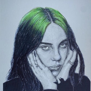 Billie Eilish Original Art Pointillism Portrait Drawing