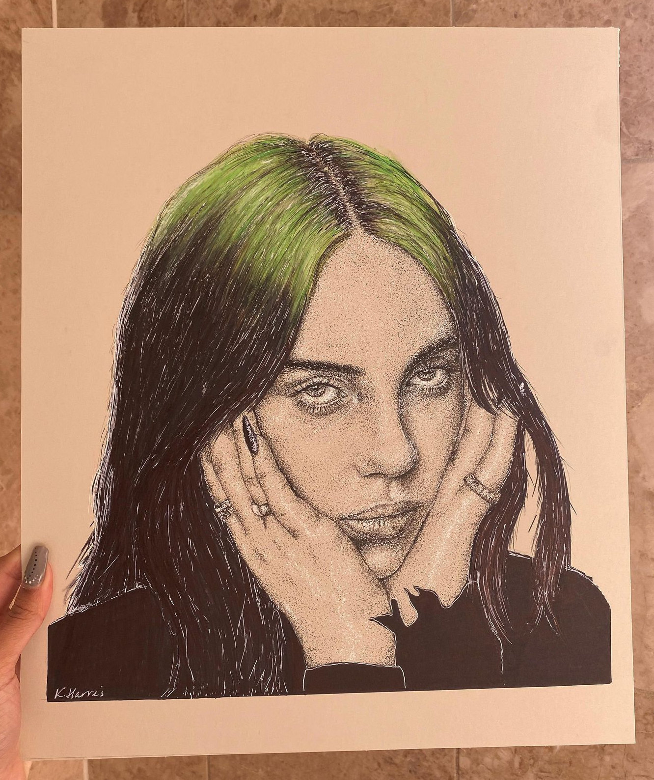 ビリー・アイリッシュ オリジナルアート 点描画 肖像画 - Etsy 日本