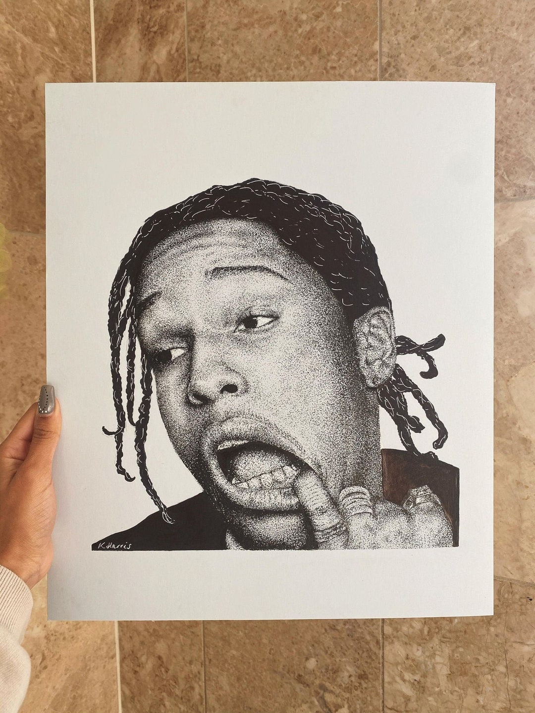 ASAP Rocky Original Art Pointillism Portrait Drawing