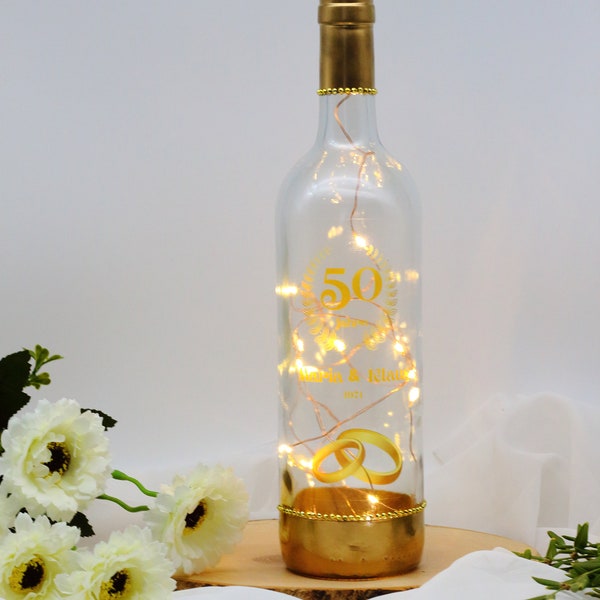Geschenk zur Goldenen Hochzeit, personalisiertes Flaschenlicht, Geschenk zum 50.Hochzeitstag,Leuchtflasche,Jubiläum