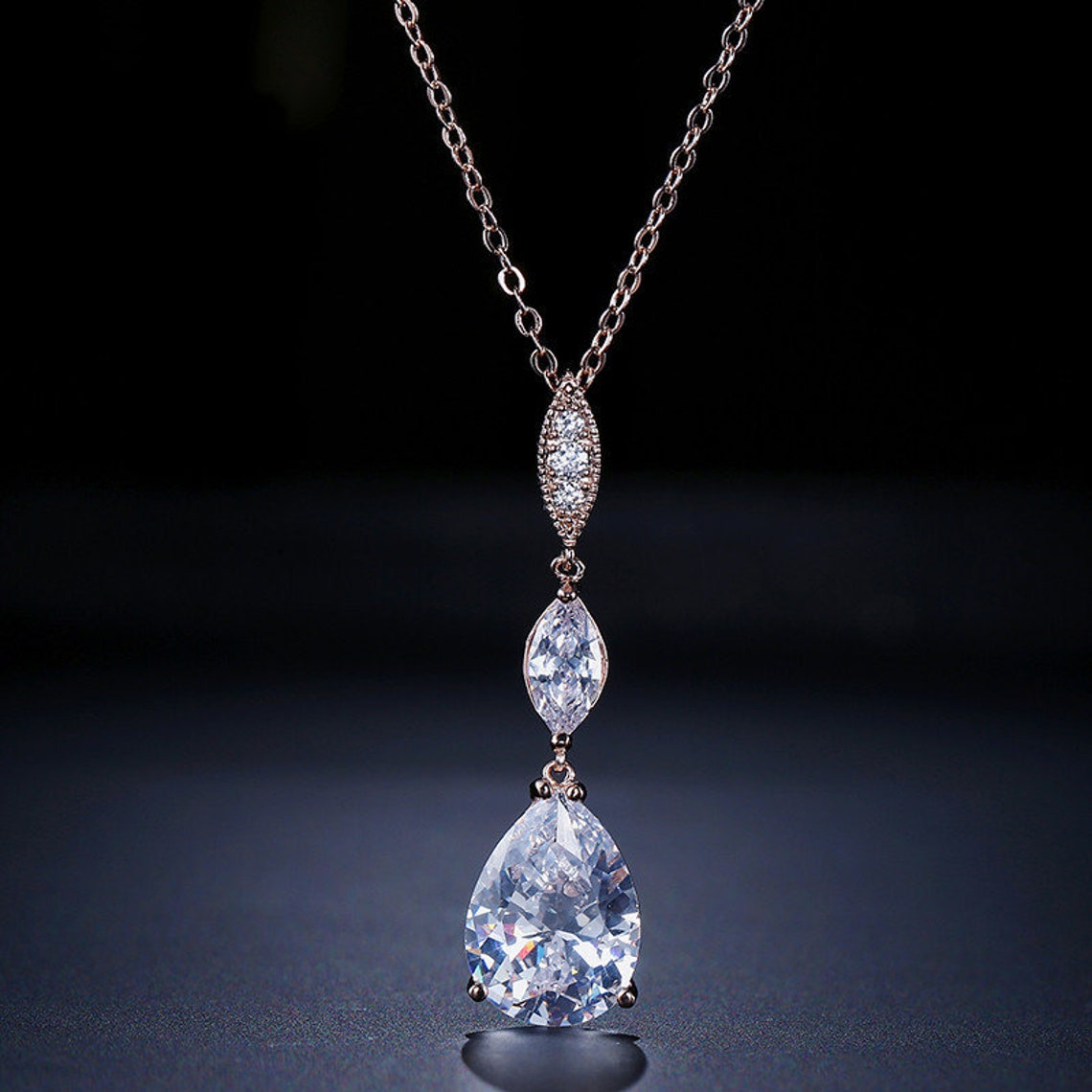 Water drop shape necklace diamond bride's pendant | Etsy