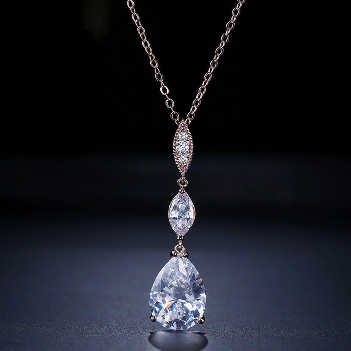 Water drop shape necklace diamond bride's pendant Etsy