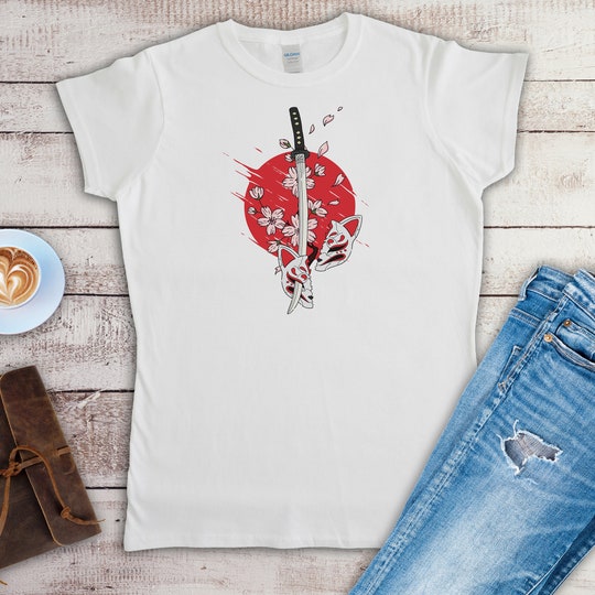 Disover Samurai Sword T Shirt Retro Japanese Style Trendy Shirt