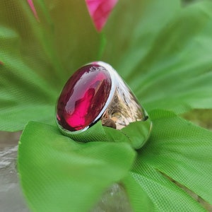 Tief Roter Cabochon Rubin Ring Anaari Yaqoot Stein 925 Sterling Silber Handgemachter Ring Natürlicher Anari Yaqoot Cabochon Rubin Muttertagsgeschenk