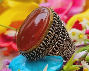 Rare Yemeni Aqeeq Ring Yemeni Agate Aqeeq Oval Silver Ring, Silver Handmade Jewelry, 925 Sterling Silver, For Men, Rare Yemeni Aqeeq - Agate