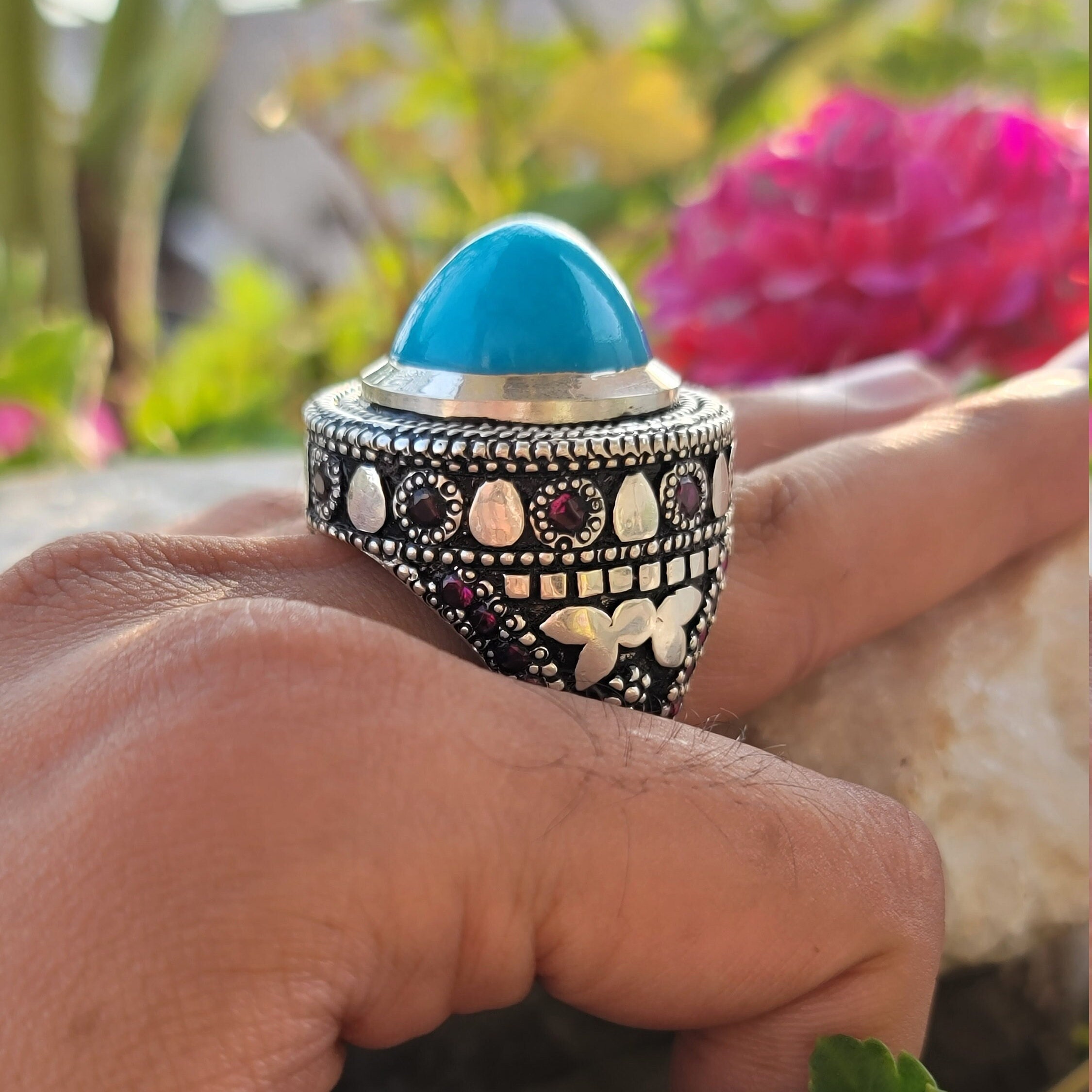 Natural Turquoise Stone Ring Turquoise Feroza Stone 925