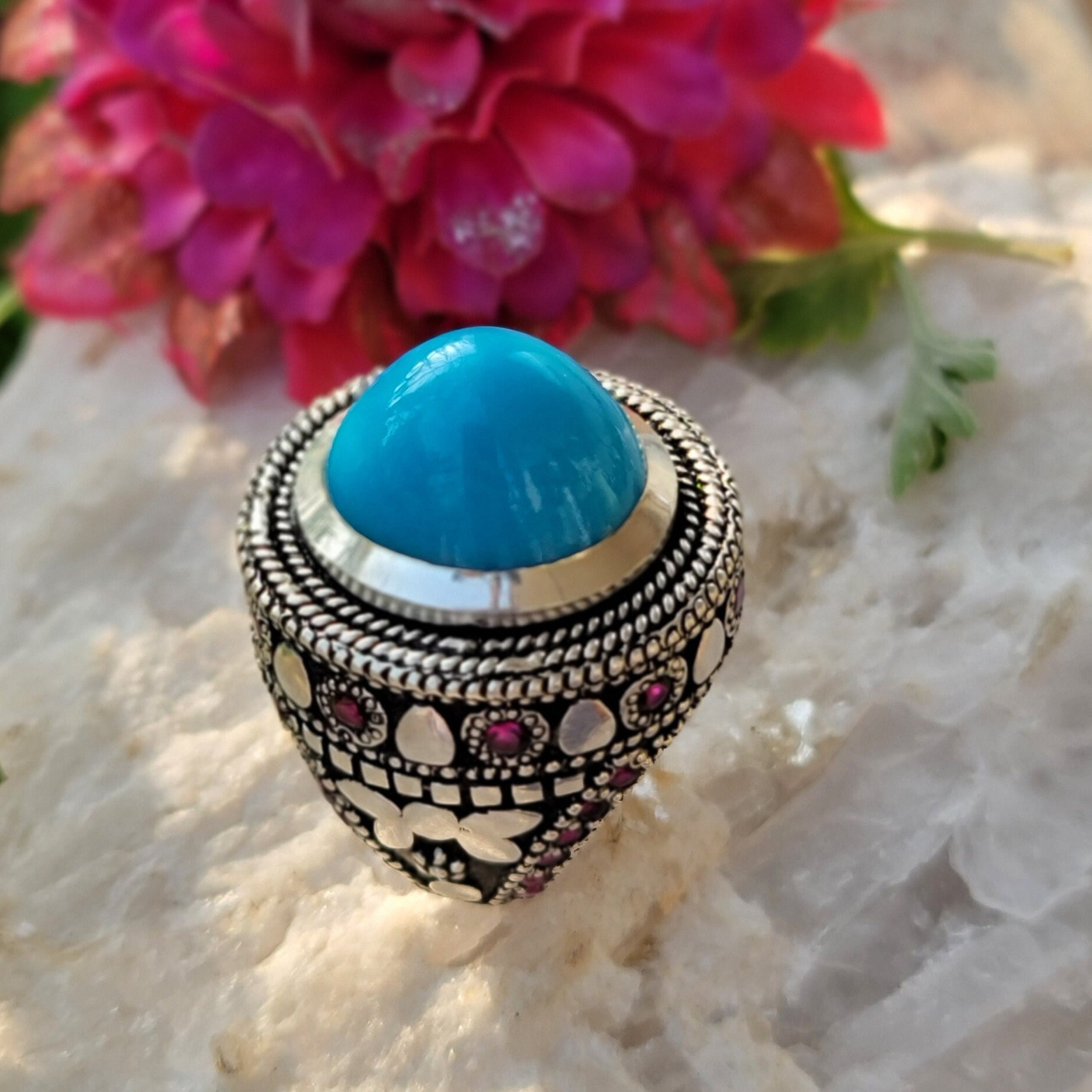 Natural Turquoise Stone Ring Turquoise Feroza Stone 925