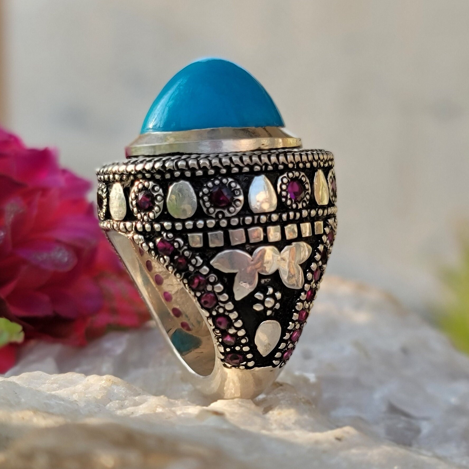 Natural Turquoise Stone Ring Turquoise Feroza Stone 925