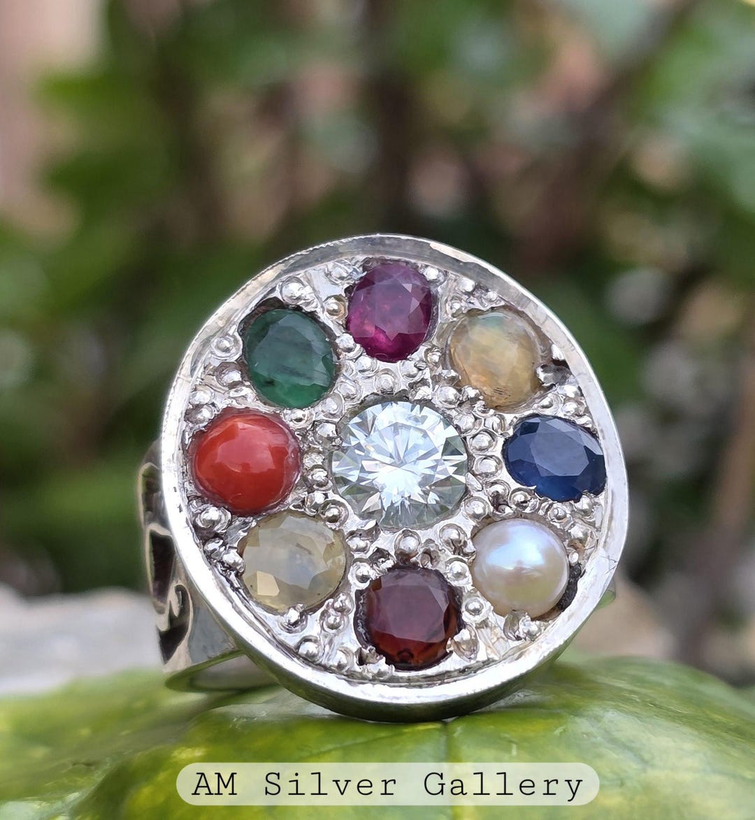 Navratan Rings Unisex Navratana Gemstone Ring, Handmade 925 Sterling Silver Navratana ...