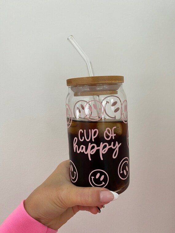 Drinking Cups With Straws Lids Glass Jar Cups With Handle Coffee