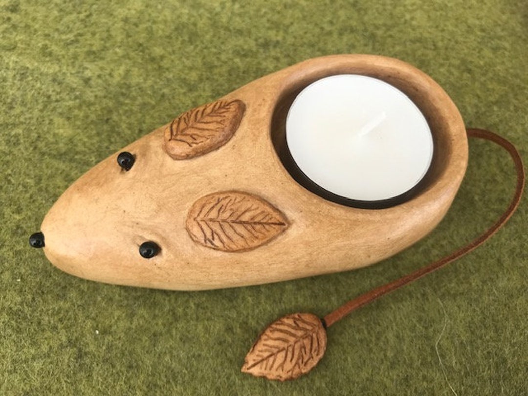 Clay Mouse Tea Light Holder Candle Natural Living Woodland Animal