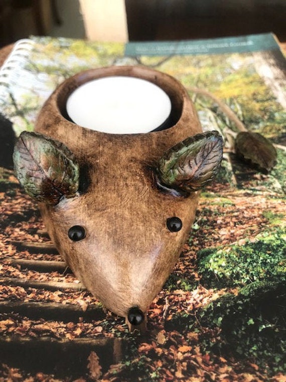 Mouse tea light holder candle natural living woodland animal Etsy