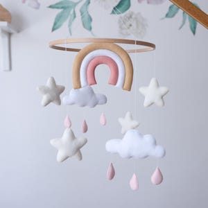 Pink rainbow baby mobile, Rainbow nursery decor, Neutral Baby shower gift, Blue and gray rainbow Hanging mobile for crib