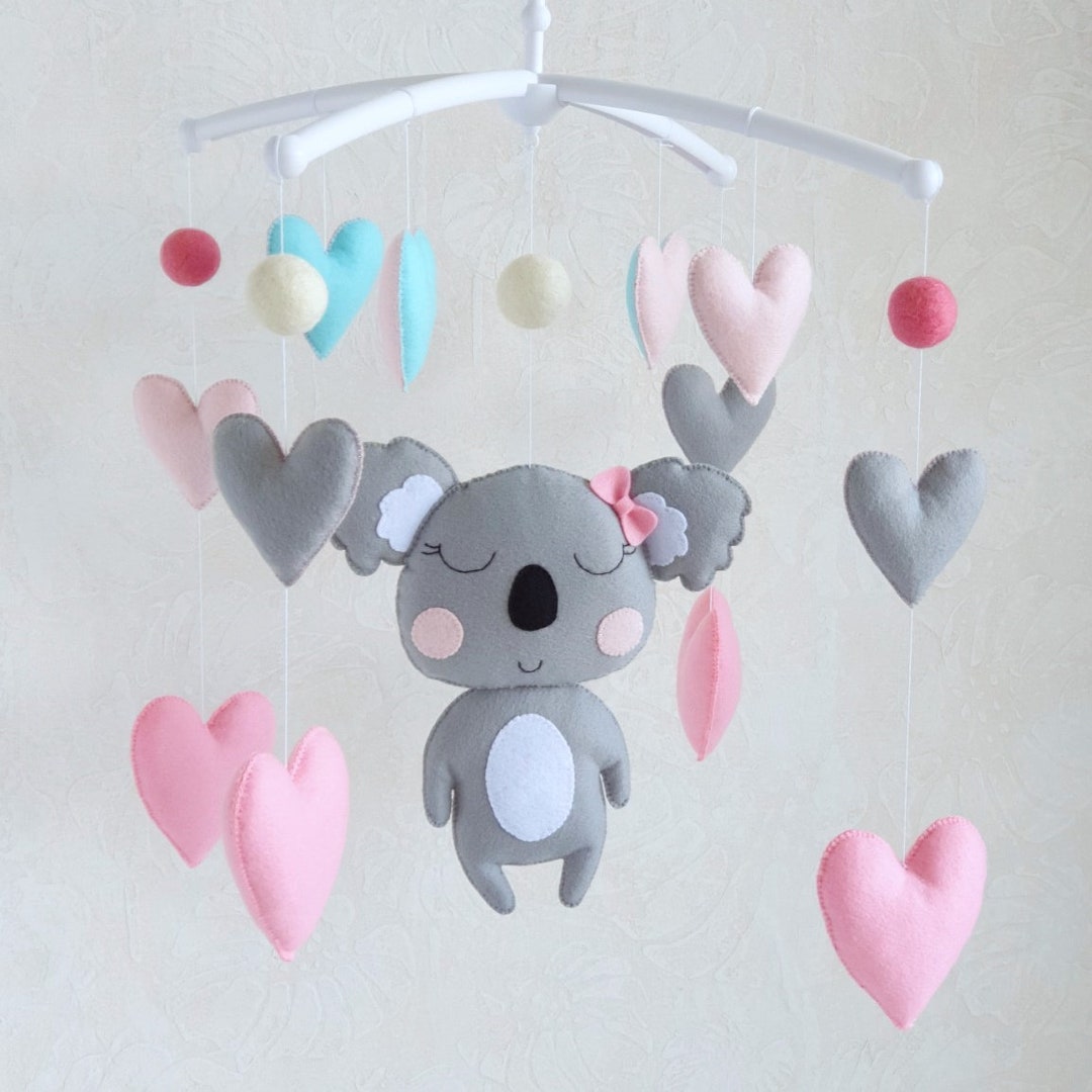 Koala Crib Mobile Baby Girl Shower Gift Nursery Decor Felt Etsy