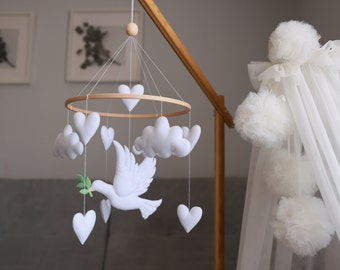 Felt dove baby mobile, bird peace dove crib mobile, dove bird hanging nursery decor, baby shower gift, neutral baby mobile