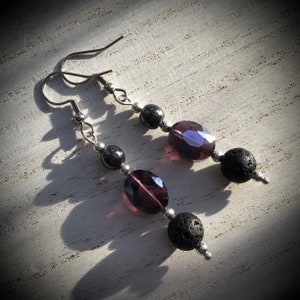 Vintage Oval Crystal with Hematite and Lava Aromatherapy Diffuser Bead Earrings