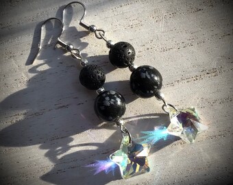 Crystal and Lava Bead Aromatherapy Earrings