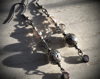 Aromaterapia de Plata Cuentas de Lava y Pendientes de Cristal