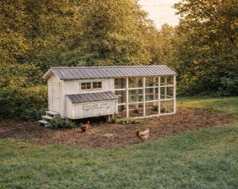 White Chicken Coop Plans: Walk-In Design for 10-15 Chicken-20 x 5 ft- (PDF Download)