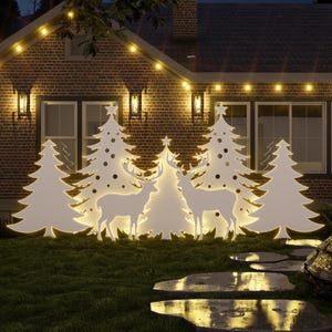 Silhouettes de Noël, décoration de jardin - Père Noël et cerfs - Pochoirs de Noël pour l'extérieur Décoration de jardin Décoration de Noël