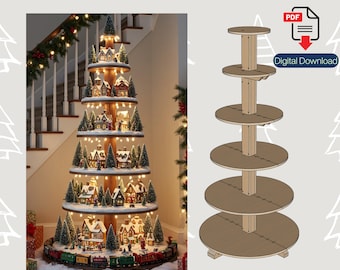 Christmas Tree , Wooden Model Kit , Diy village display tree (Digital Download)