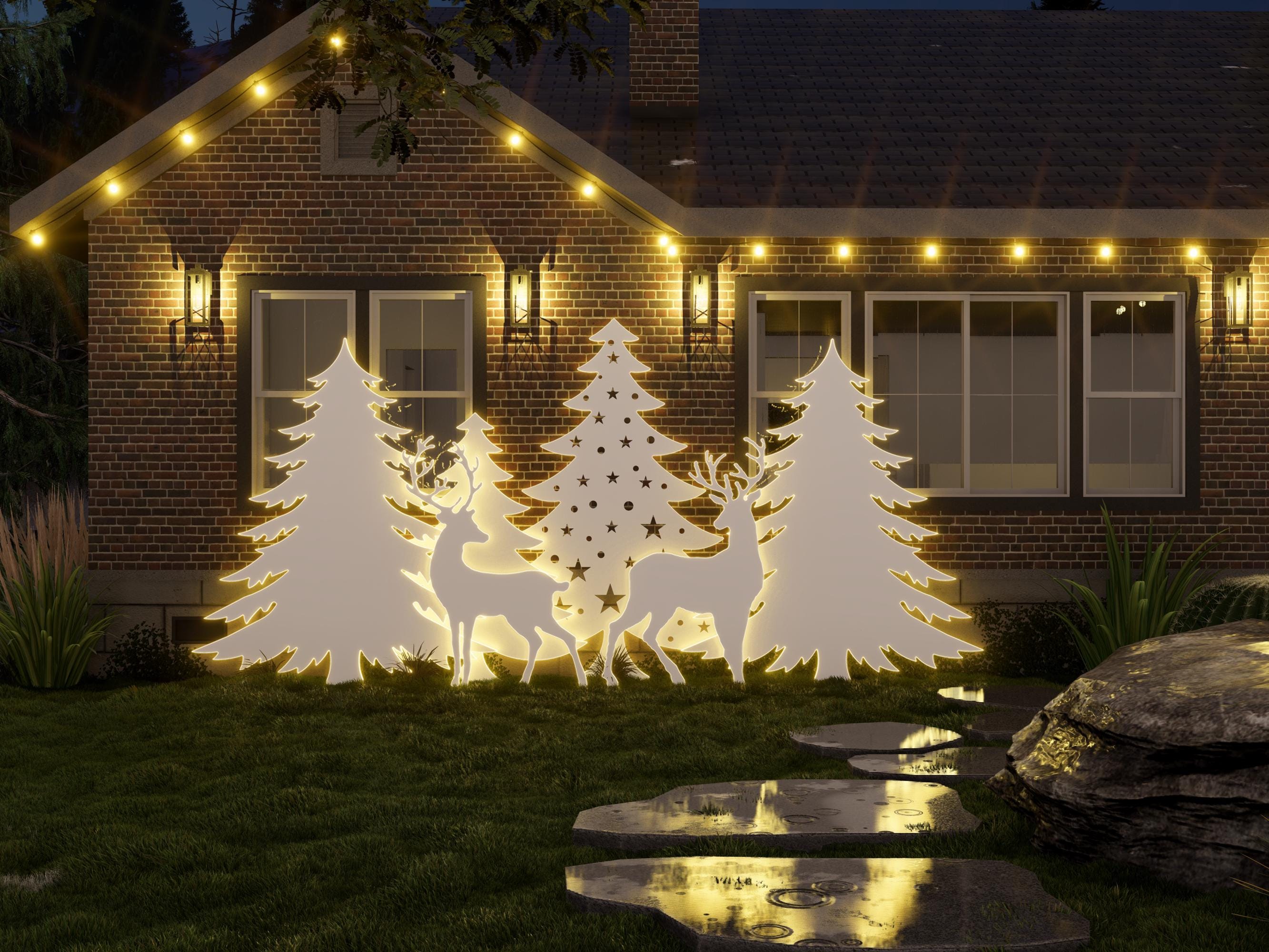 Reindeer \u0026 Christmas Tree Silhouettes: DIY Garden Decor (digital Download)  - Etsy, image size:2666x2000