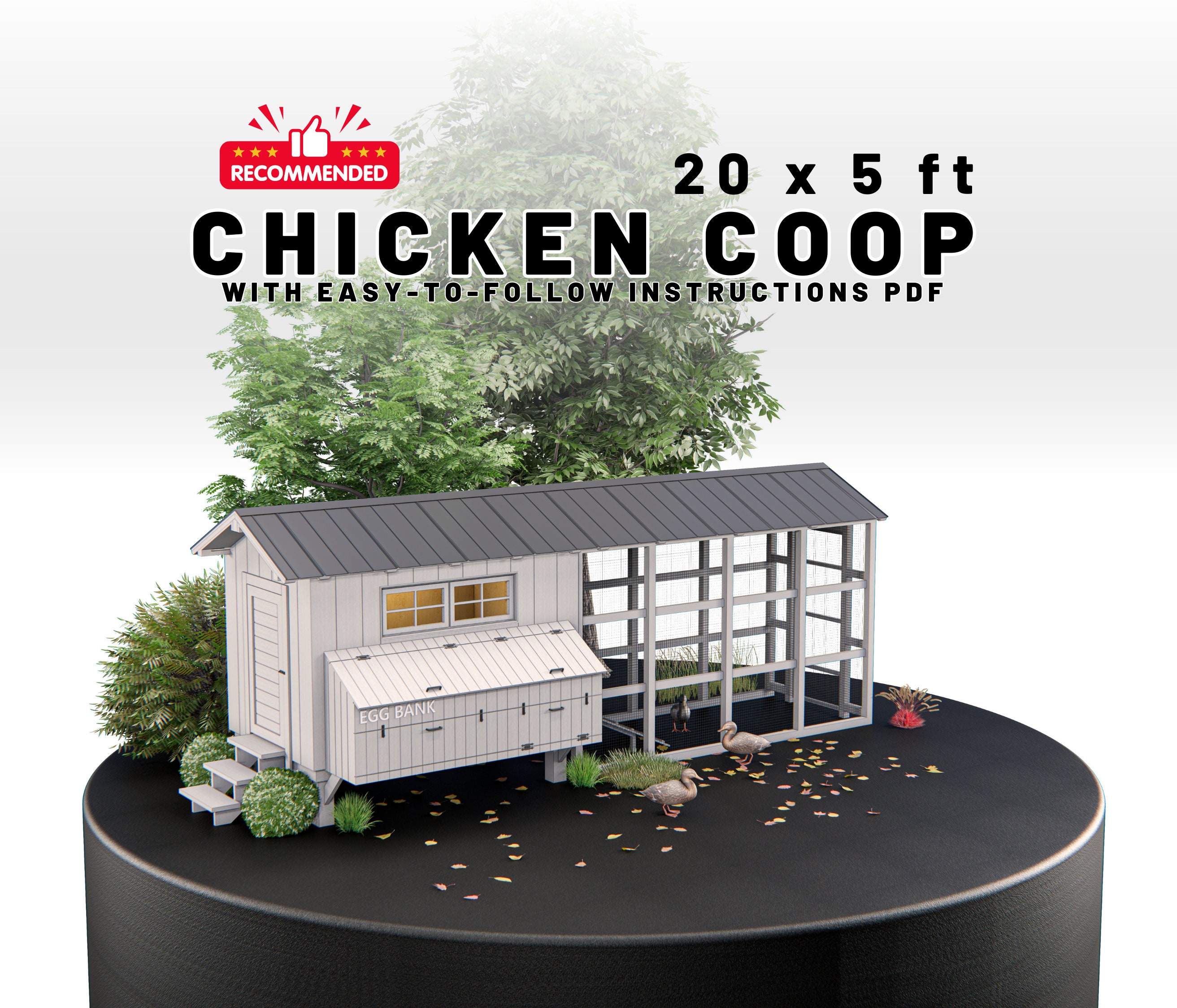 20 X 5 Ft White Chicken Coop Plans for 1015 Chickens Walk in Chicken