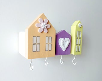 Wall Key holder, Mailbox post entryway, cute color decor