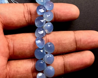 Natural Blue Chalcedony Faceted Heart 6mm to 9mm Briolette Beads, AAA+ Blue Chalcedony Hearts, Chalcedony Beads for DIY Jewelry Making