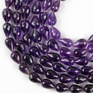 Natural Amethyst Teardrop Faceted 8X12mm Briolette Beads, AAA+ Amethyst Straight Drill Teardrop Beads, Amethyst Beads for DIY Jewelry Making
