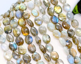 Natural Labradorite Oval Beads | 8X10mm, Oval | AAA+ Labradorite Faceted Oval Briolette Beads for DIY Jewelry Making