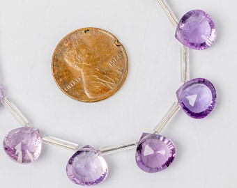 Natural Amethyst Concave Faceted Heart 10mm Briolette Beads, AAA+ Pink Amethyst Heart Beads, Amethyst Heart Beads for DIY Jewelry Making