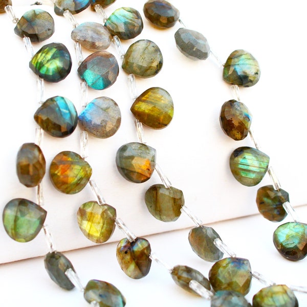 Natural Labradorite Faceted Heart Shape 11mm Briolette Handmade Beads, AAA+ Natural Labradorite Heart Beads, Labradorite for Jewelry Making