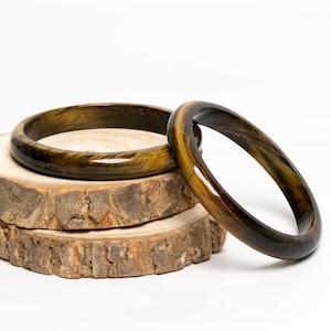 Tiger Eye Gemstone Bangle | Polished Natural Stone Bracelet | Unisex Energy Jewelry | Natural Gemstone Bangle | Inner Diameter 58mm(2.3")