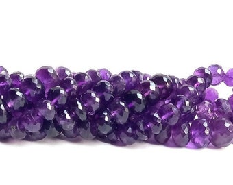 Natural Amethyst Faceted Rondelle 7mm to 9mm Handmade Beads, AAA+ Natural African Amethyst Rondelle Beads, Amethyst Beads for Jewelry Making