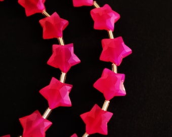 Perle a stella in calcedonio rosa acceso / 11 mm, stelle / Perle briolette sfaccettate in calcedonio rosa acceso naturale AAA+ per la creazione di gioielli fai da te