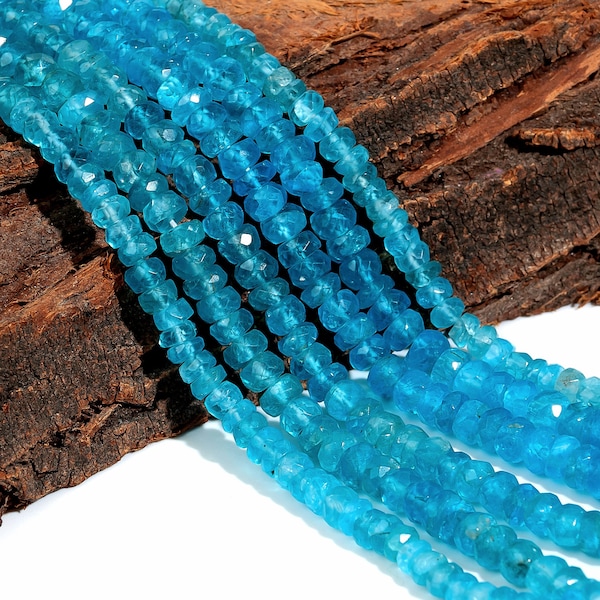 Natural Neon Apatite Faceted Rondelle 3mm to 4mm Handmade Beads, AAA+ Natural Neon Apatite Rondelle Beads, Neon Apatite for Jewelry Making