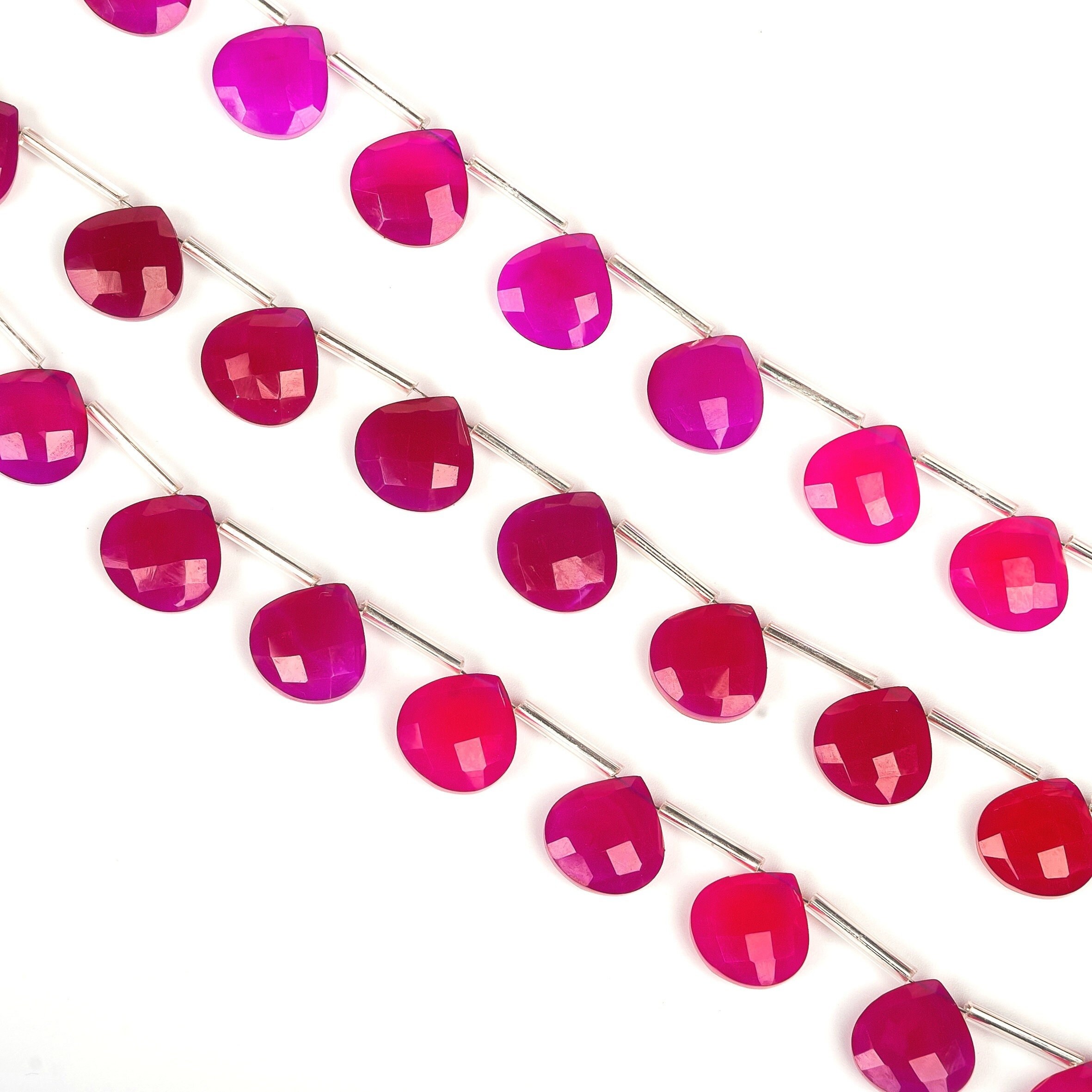 Natural Hot Pink Chalcedony Faceted Hearts 13mm Briolette beads, AAA+ Natural Hot Pink Chalcedony Heart Beads, Chalcedony for Jewelry Making