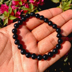 Armband zwarte obsidiaankristal, armband natuurlijke obsidiaan gladde kralen, helende kristallen armbanden, cadeau voor haar, armband zwarte obsidiaan