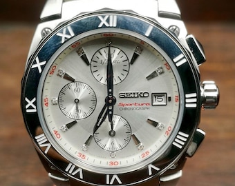 Reloj de cuarzo vintage Seiko Sportura Chronograph para hombre. 7T92. Cristal de zafiro.