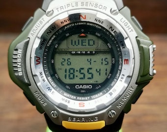 レア 稼働品 CASIO カシオ 腕時計 メンズ PRT-50 y2k 0175 Casio PRT-50 Protrek Twincept Vintage Made in JAPAN - Etsy