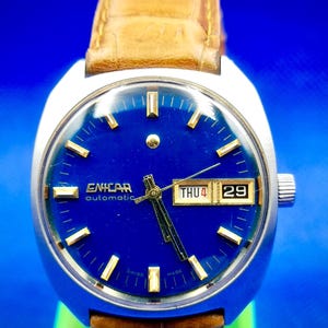Vintage and Rare ENICAR Automatic Men watch. Come with Blue face. Service already.