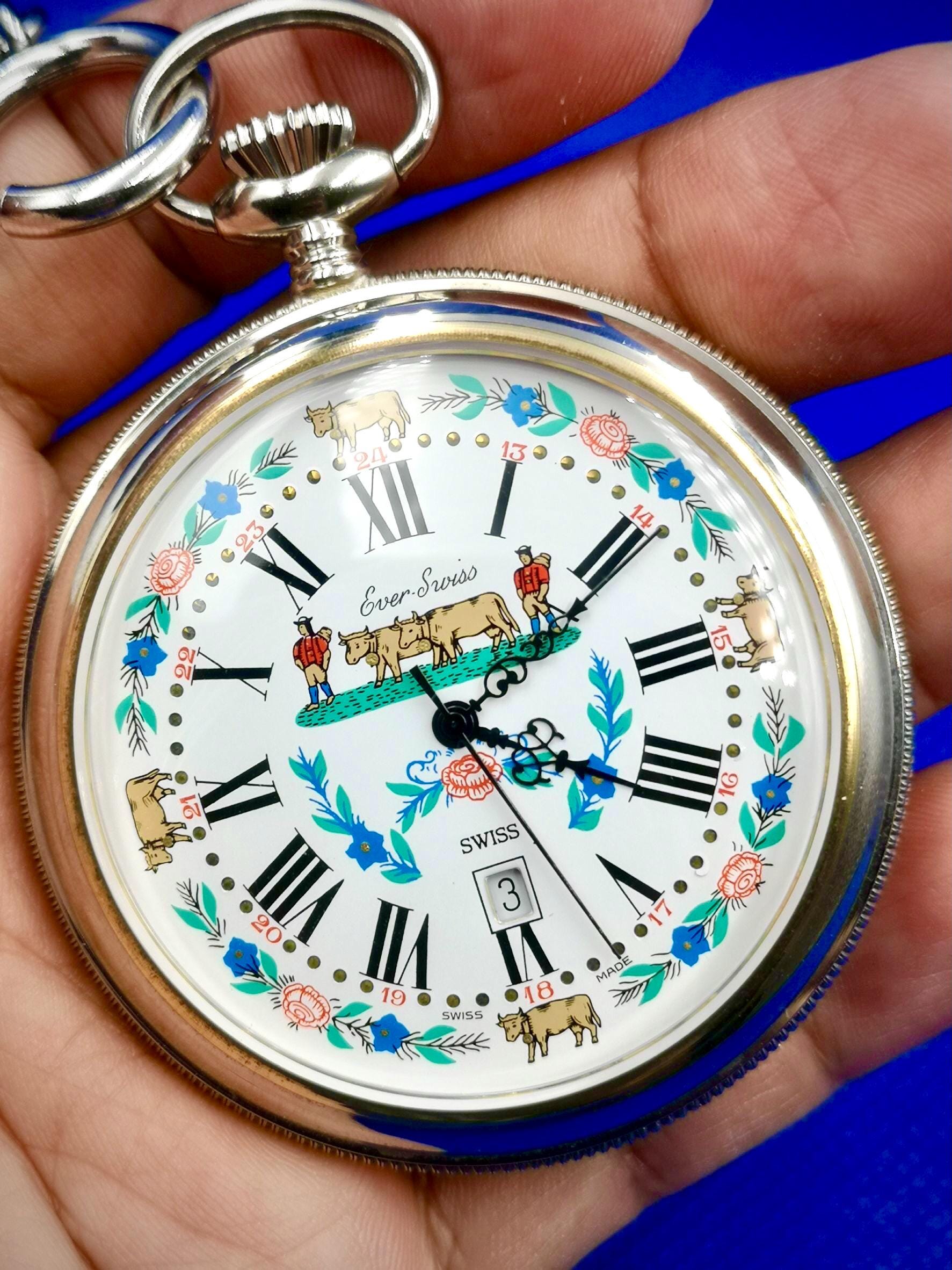 Vintage Ever Swiss Quartz Pocket Watch: Date Display, Swiss Made