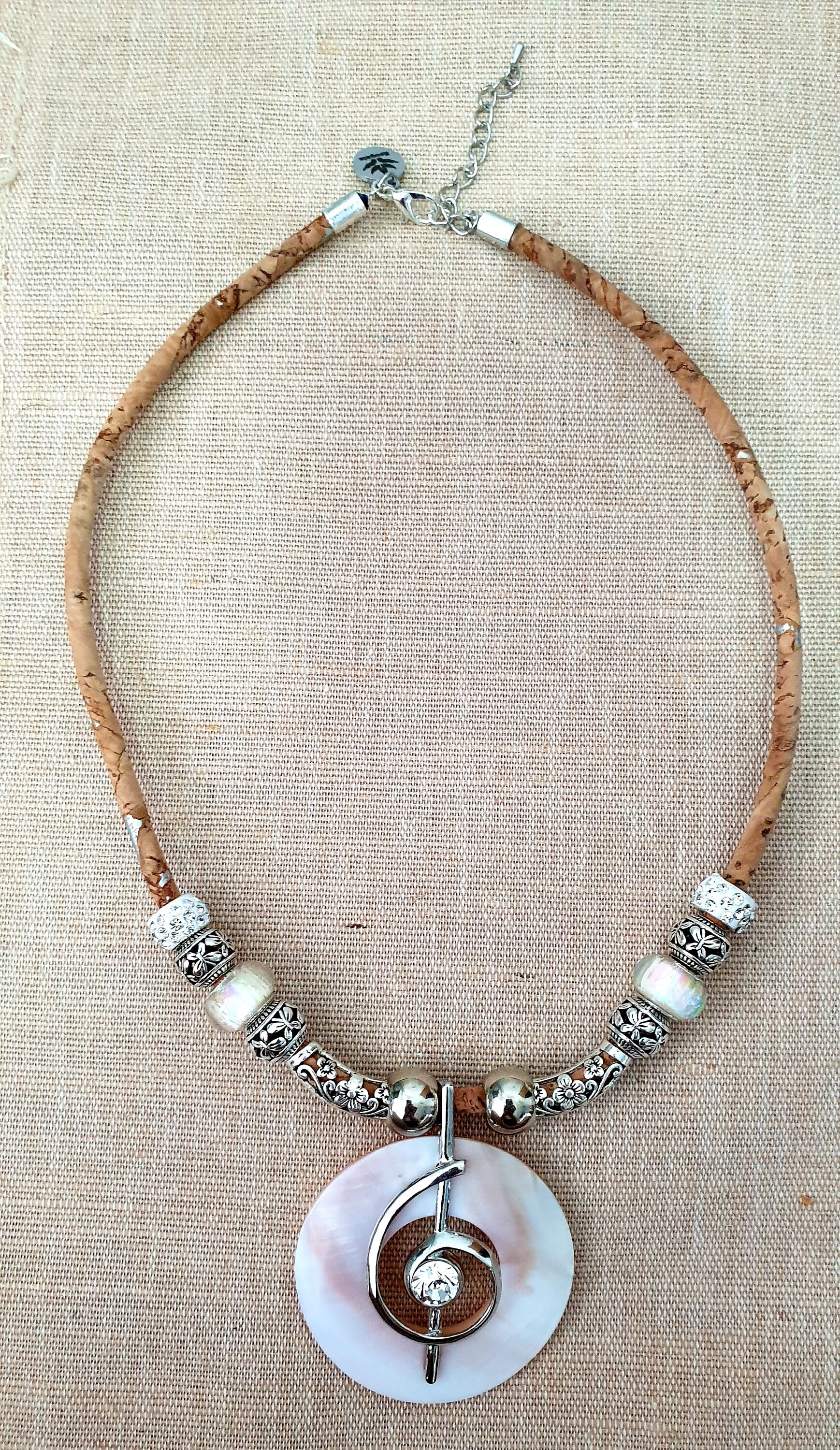 Beautiful Cork Necklace with Large Madre Pearl Pendant Shell Etsy