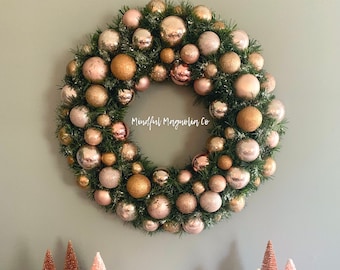 Pink Christmas Wreath, Pink Christmas Decor, Holiday Wreath, Gorgeous Pink, Peach, Bronze winter wreath! Bauble wreath.