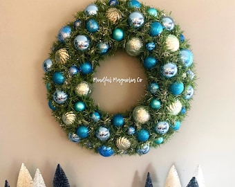 Vintage Christmas, Christmas Wreath, Xmas Decorations, Gorgeous Blue Vintage Style Ornament Wreath!