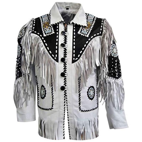 Men's Fashion Handmade Western Genuine Cowboy Jacket Southwestern American Fringed Wears Beaded Jacket Suede Leather