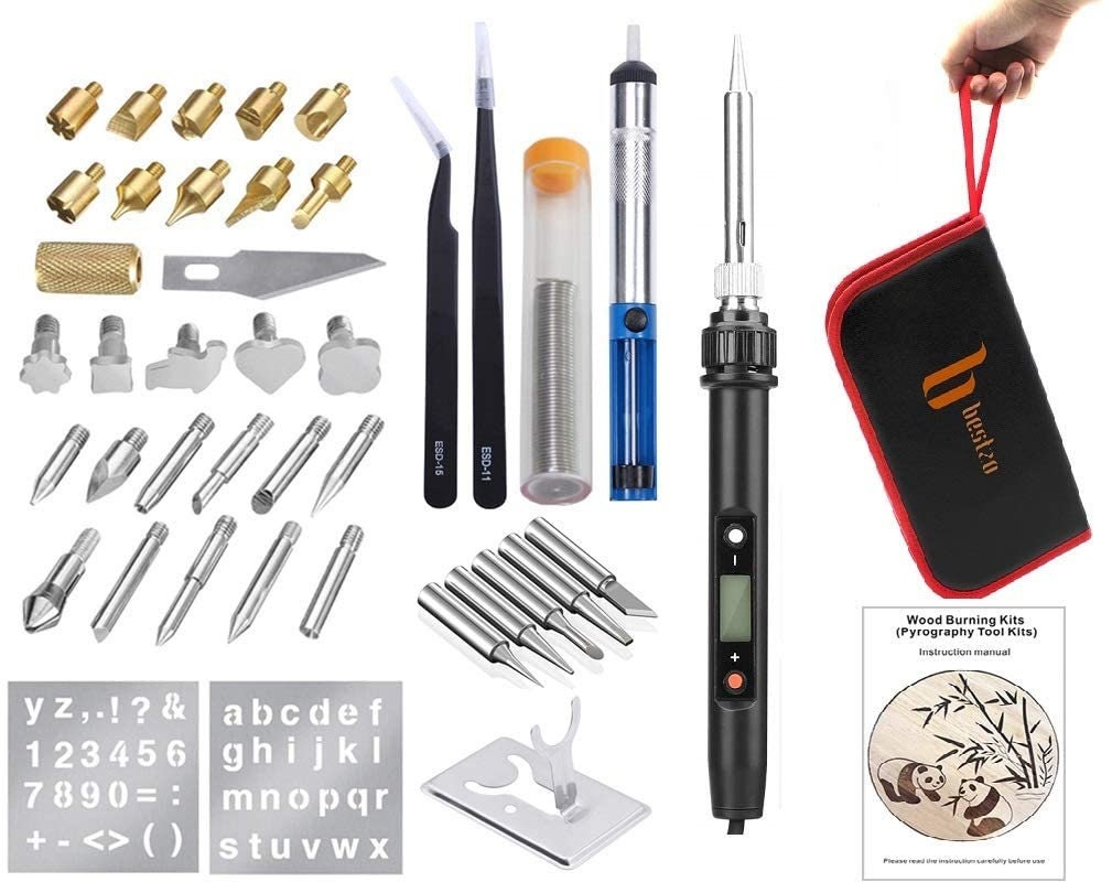 Handmade BESTZO Wood Burning Kit LCD Wood Burning Tool Kit With Soldering  Iron, Manual & Carrying Case black 