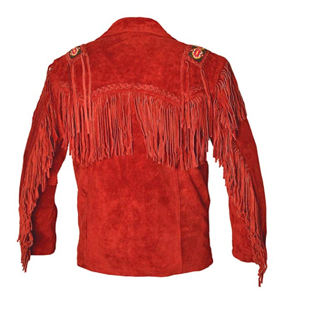 Stylso Cowboy Jacket for mens with Fringed Beads Native American Style  Suede Leather Coat Small at  Men's Clothing store