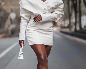 white cocktail dress with sleeves